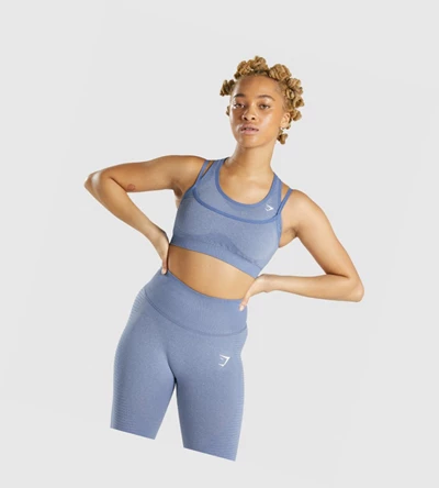 Gymshark Vital Rise Seamless Sports Bh Dame Blå | KCDXVI326