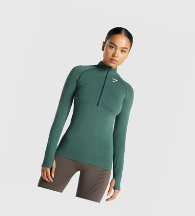 Gymshark Vital Seamless 2.0 1/2 Zip Klær Dame Mørke Grønn | HLCYMW417