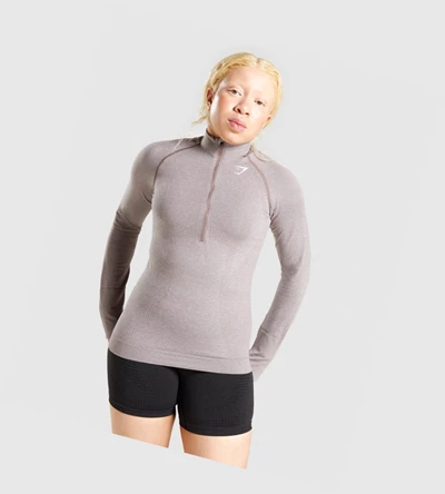 Gymshark Vital Seamless 2.0 1/2 Zip Klær Dame Grå Brune | XCWOAD352