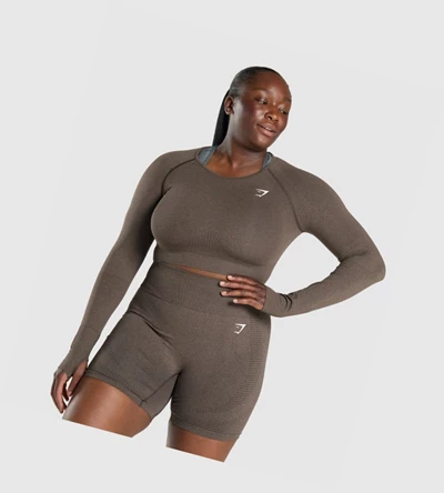 Gymshark Vital Seamless 2.0 Crop Top Gensere Dame Brune | ESJWRC073