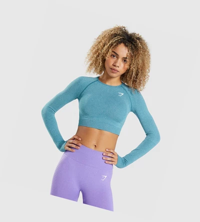 Gymshark Vital Seamless 2.0 Crop Top Gensere Dame Turkis | OGFNZE320