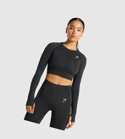 Gymshark Vital Seamless 2.0 Crop Top Gensere Dame Svarte | YAMKJD204