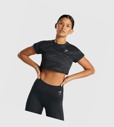 Gymshark Zone Grafiske Crop T-skjorte Dame Svarte Grå | VRPTHF437