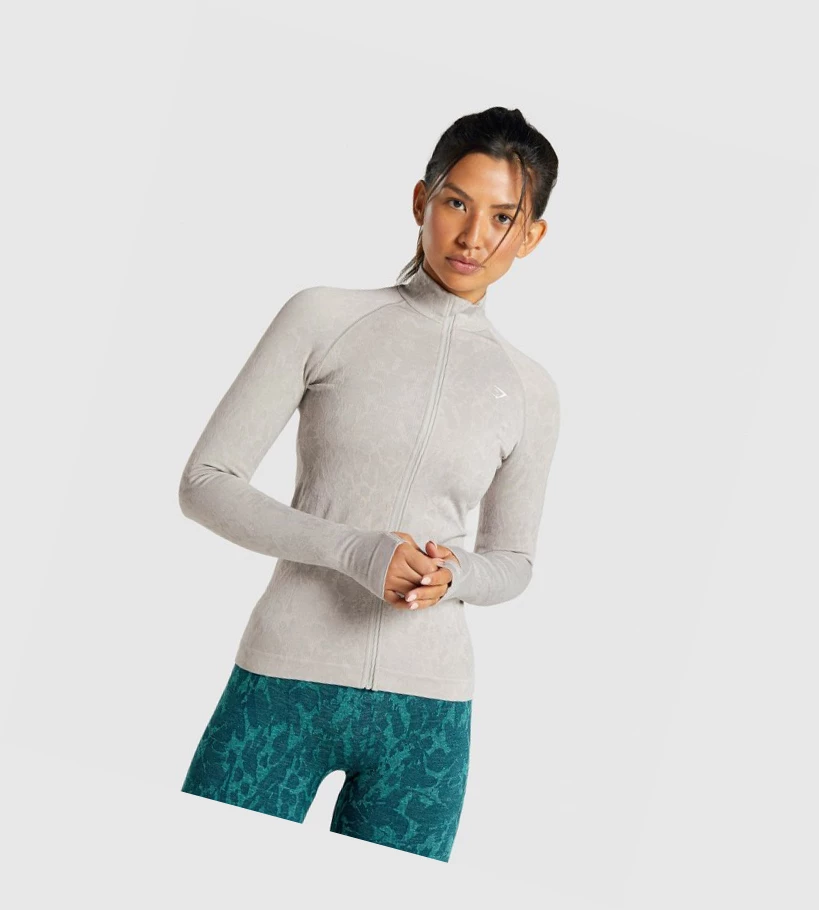 Gymshark Adapt Animal Seamless Zip Up Klær Dame Grå | GYDLWN249