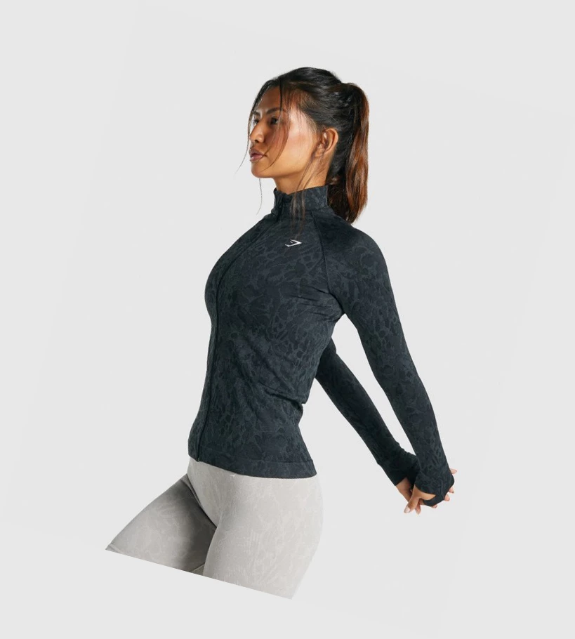 Gymshark Adapt Animal Seamless Zip Up Klær Dame Svarte | TVHWYI036