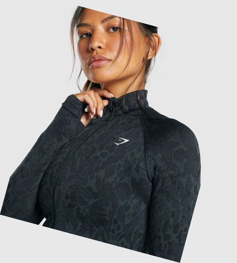 Gymshark Adapt Animal Seamless Zip Up Klær Dame Svarte | TVHWYI036