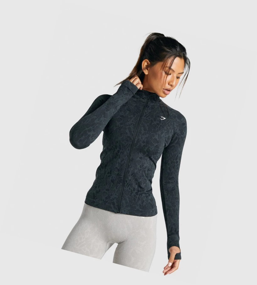 Gymshark Adapt Animal Seamless Zip Up Klær Dame Svarte | TVHWYI036