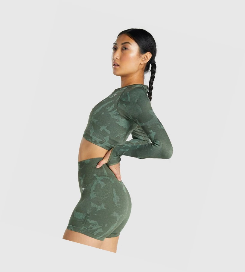 Gymshark Adapt Camo Seamless Crop Top Gensere Dame Grønn | IQHBKF362