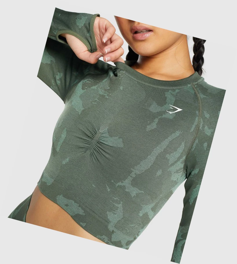 Gymshark Adapt Camo Seamless Crop Top Gensere Dame Grønn | IQHBKF362