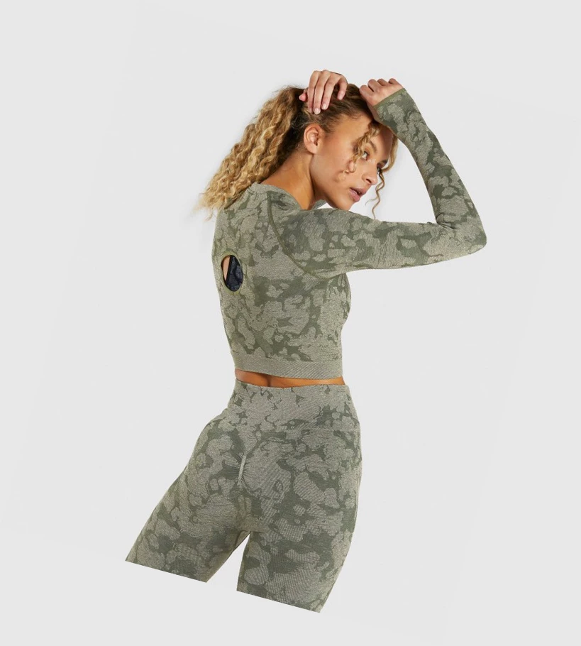 Gymshark Adapt Camo Seamless Crop Top Gensere Dame Grønn | LTYGPW420