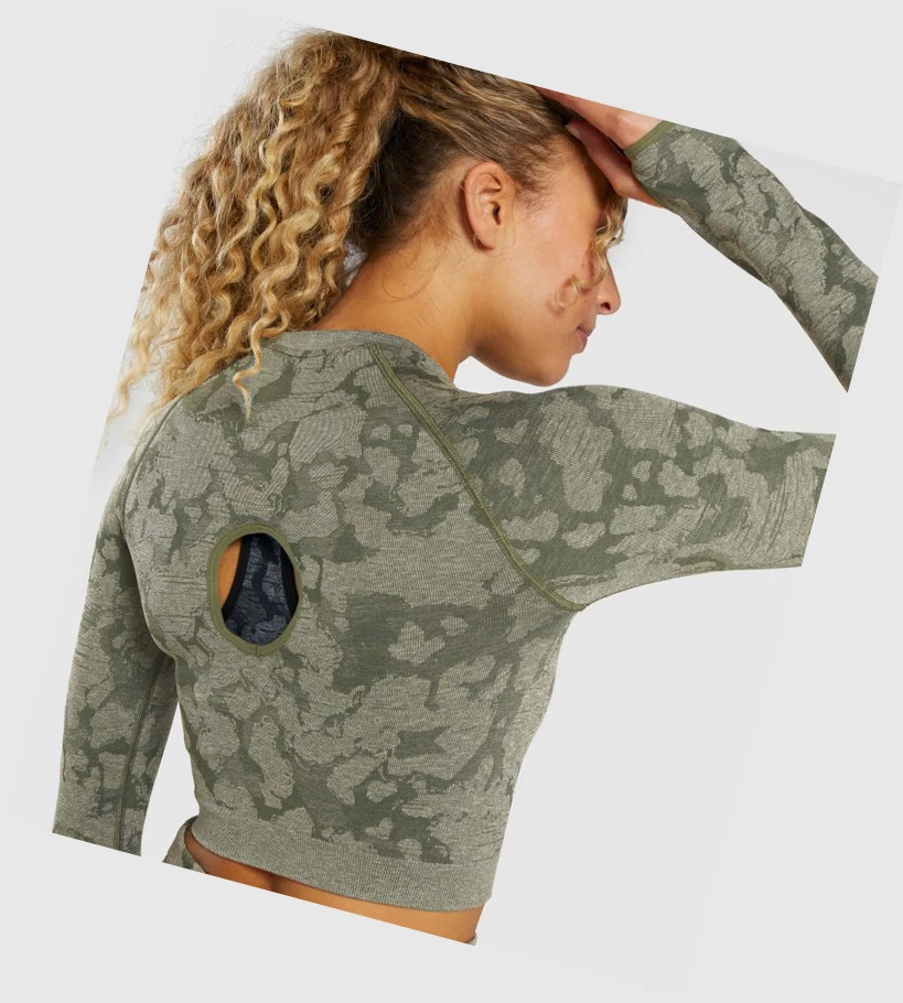 Gymshark Adapt Camo Seamless Crop Top Gensere Dame Grønn | LTYGPW420