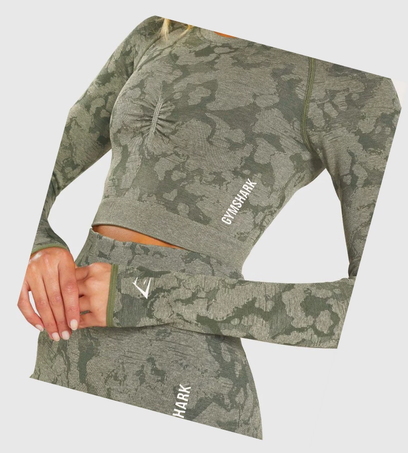 Gymshark Adapt Camo Seamless Crop Top Gensere Dame Grønn | LTYGPW420