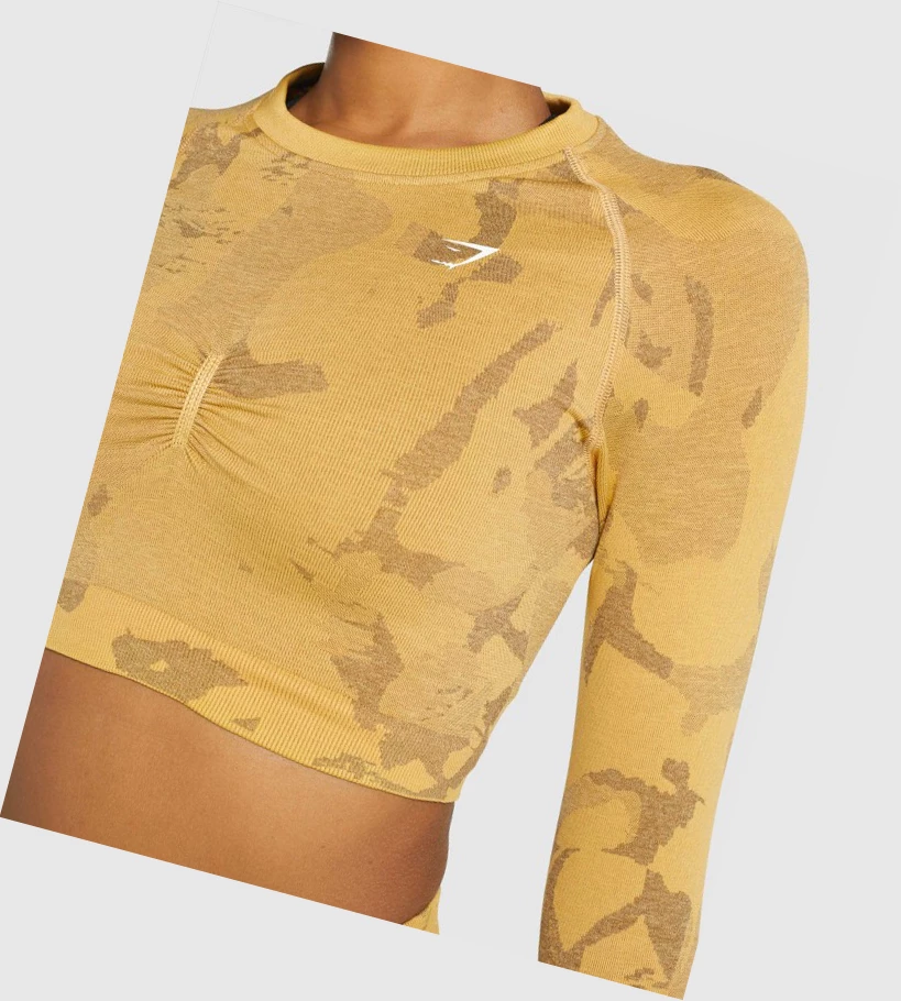 Gymshark Adapt Camo Seamless Crop Top Gensere Dame Gul | SHJROY769