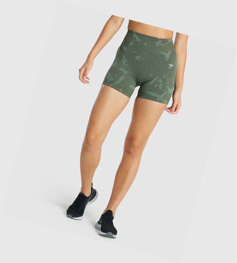 Gymshark Adapt Camo Seamless Shorts Dame Grønn | SXMRJK503