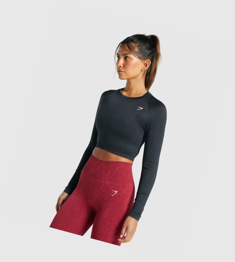 Gymshark Adapt Fleck Seamless Crop Top Gensere Dame Svarte | CSINKZ481