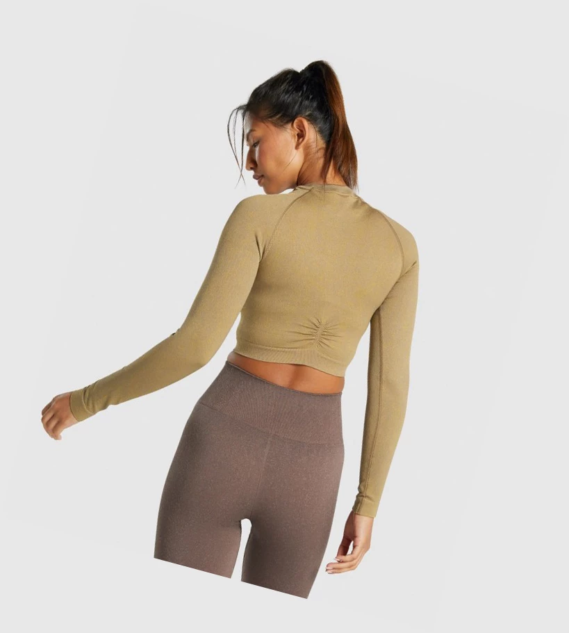 Gymshark Adapt Fleck Seamless Crop Top Gensere Dame Lyse Brune | ECBSTL145