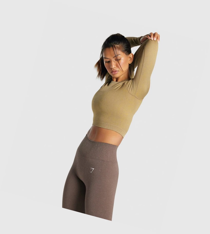 Gymshark Adapt Fleck Seamless Crop Top Gensere Dame Lyse Brune | ECBSTL145