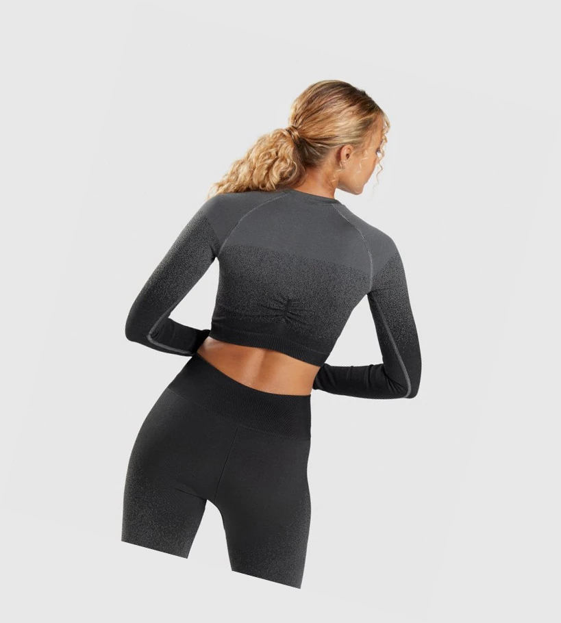 Gymshark Adapt Ombre Seamless Crop Top Gensere Dame Svarte Grå | ASUZEV157