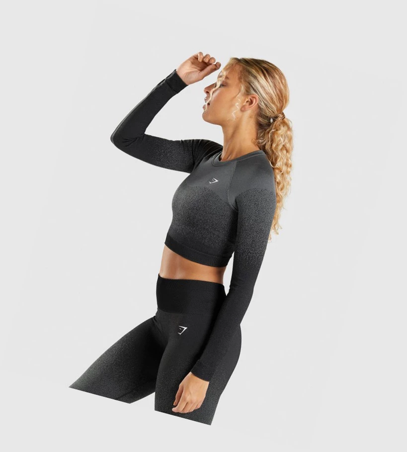 Gymshark Adapt Ombre Seamless Crop Top Gensere Dame Svarte Grå | ASUZEV157