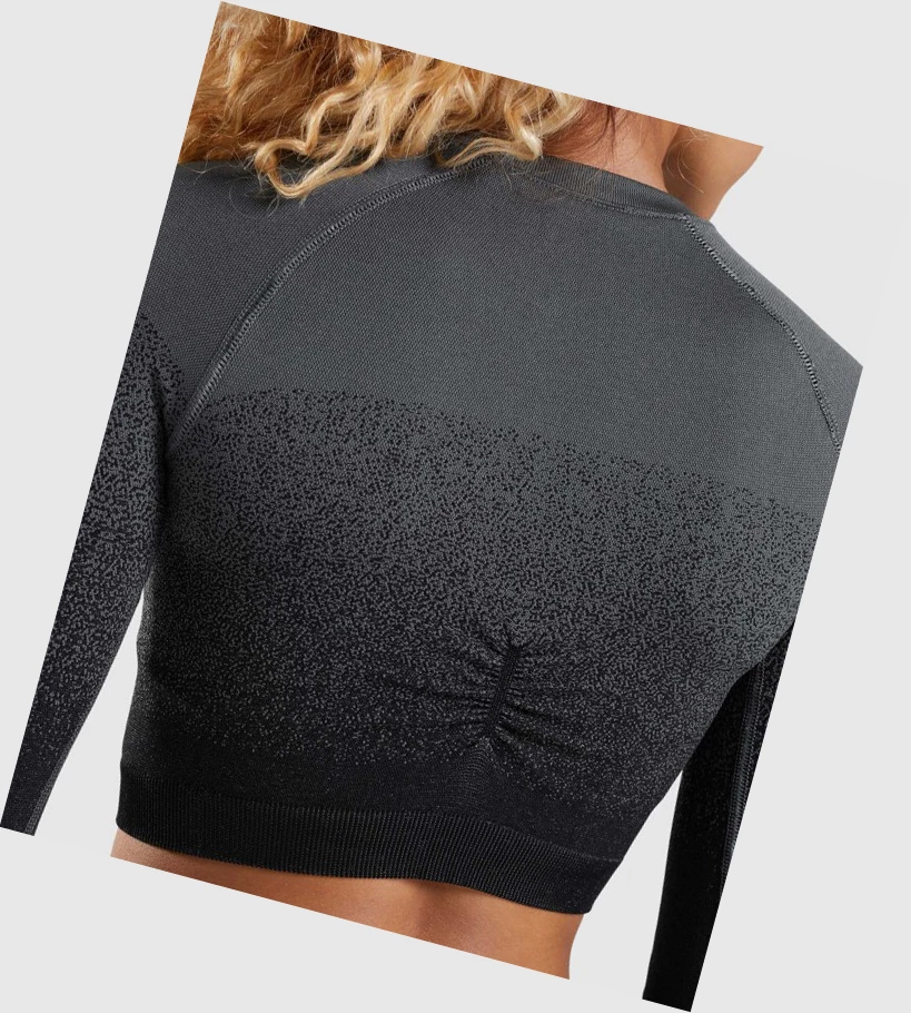 Gymshark Adapt Ombre Seamless Crop Top Gensere Dame Svarte Grå | ASUZEV157