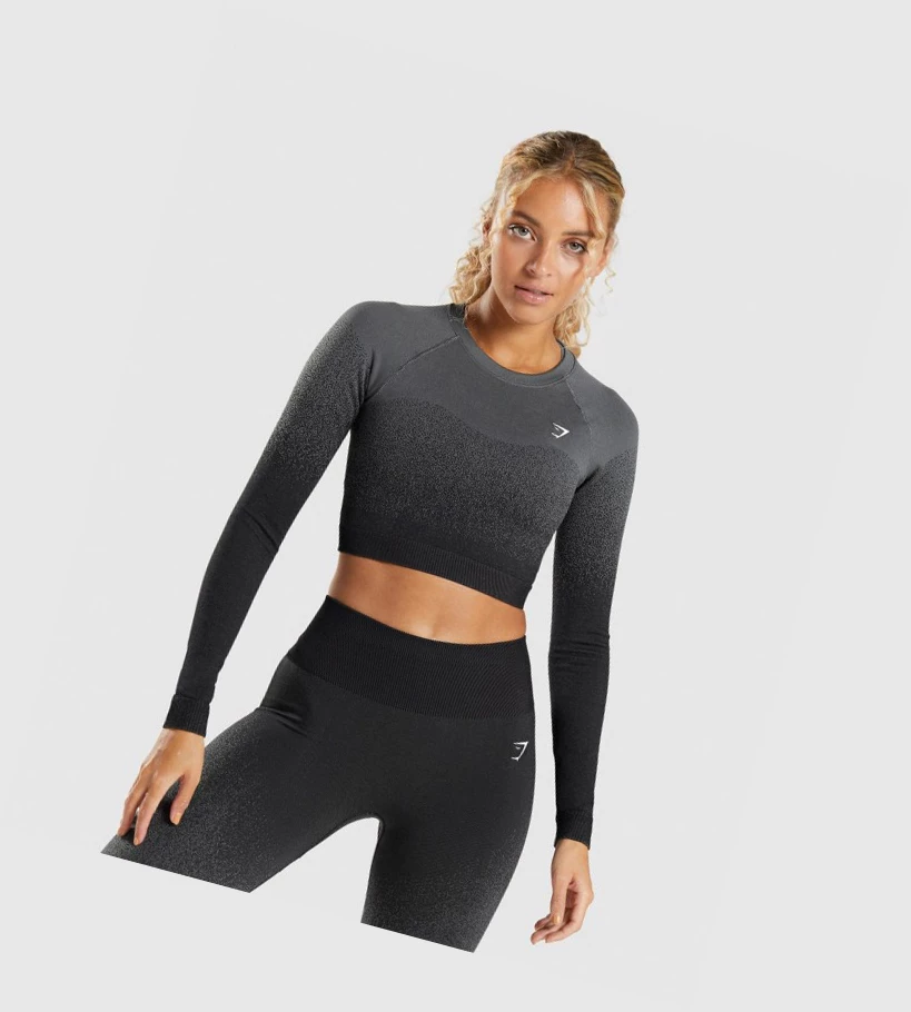 Gymshark Adapt Ombre Seamless Crop Top Gensere Dame Svarte Grå | ASUZEV157