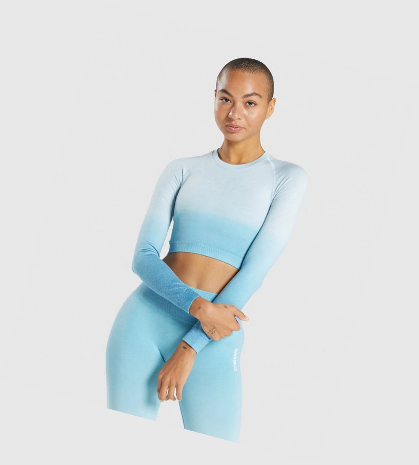 Gymshark Adapt Ombre Seamless Crop Top Gensere Dame Lyse Blå Lyse Blå | CLGPAM924