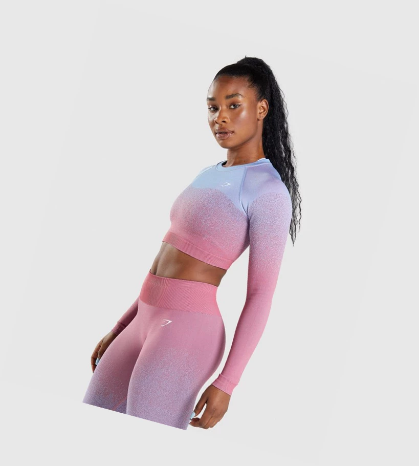 Gymshark Adapt Ombre Seamless Crop Top Gensere Dame Rosa Rosa Lyse Blå | GAEBKP789