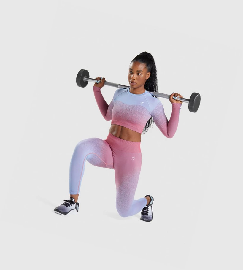 Gymshark Adapt Ombre Seamless Crop Top Gensere Dame Rosa Rosa Lyse Blå | GAEBKP789