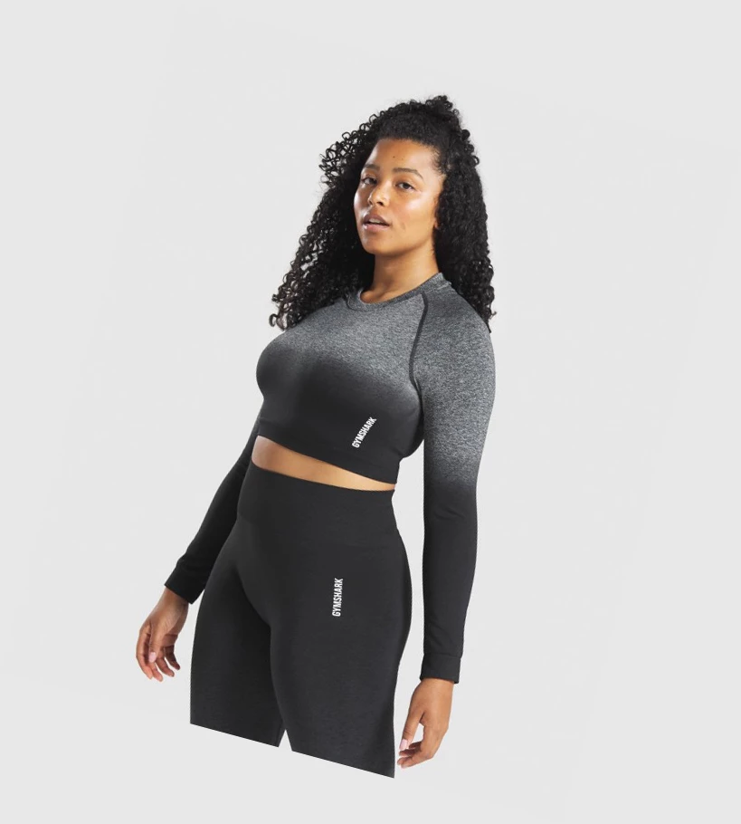 Gymshark Adapt Ombre Seamless Crop Top Gensere Dame Svarte Svarte | HJGZCK361