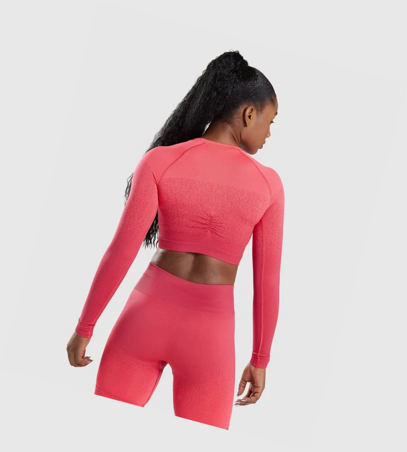 Gymshark Adapt Ombre Seamless Crop Top Gensere Dame Rosa Rød | NWBUEI341