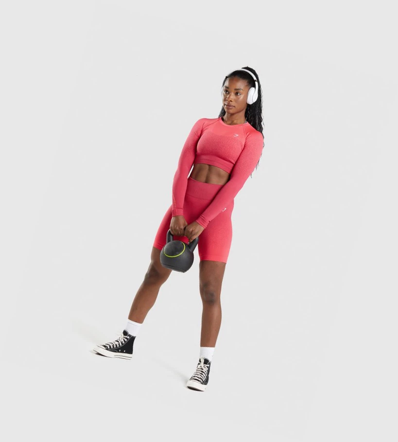 Gymshark Adapt Ombre Seamless Crop Top Gensere Dame Rosa Rød | NWBUEI341