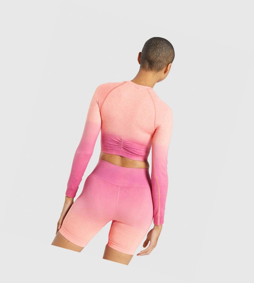 Gymshark Adapt Ombre Seamless Crop Top Gensere Dame Oransje Rosa | RKIFUP972