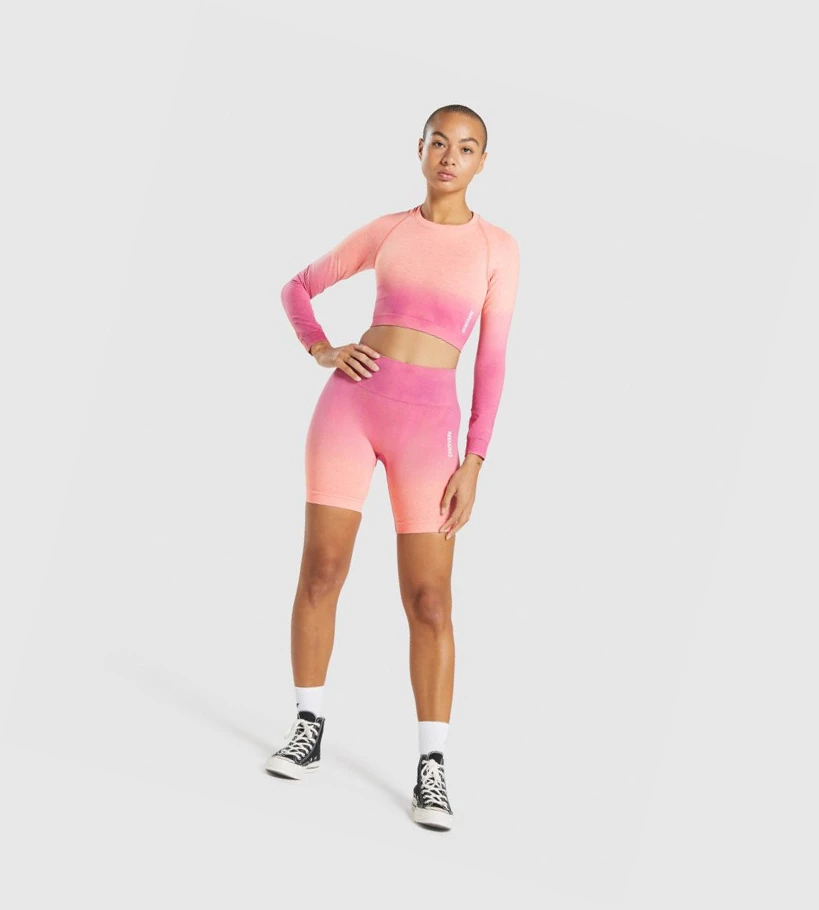 Gymshark Adapt Ombre Seamless Crop Top Gensere Dame Oransje Rosa | RKIFUP972