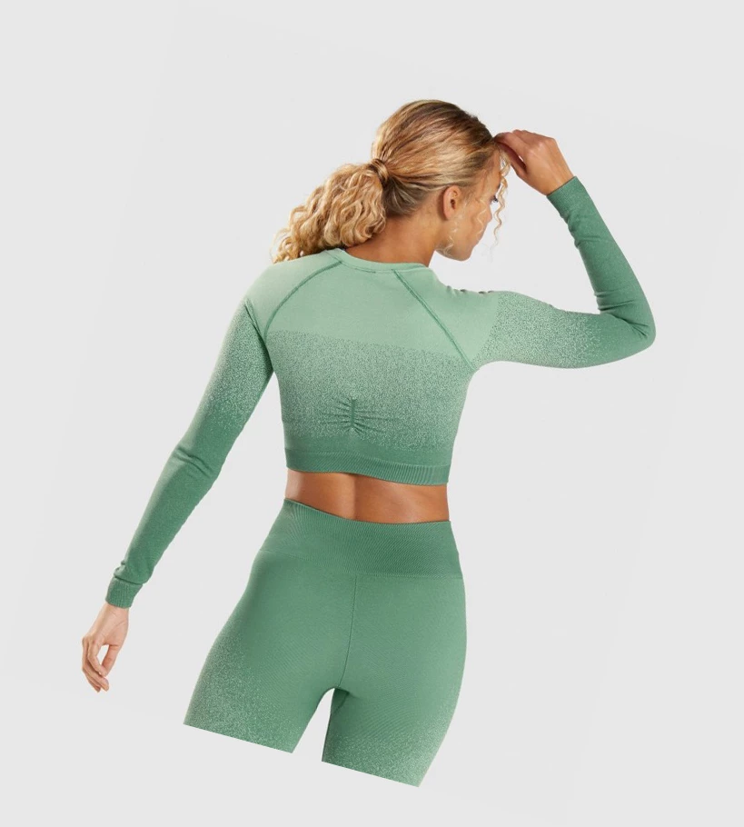 Gymshark Adapt Ombre Seamless Crop Top Gensere Dame Grønn Lyse Grønn | VLTMSC819