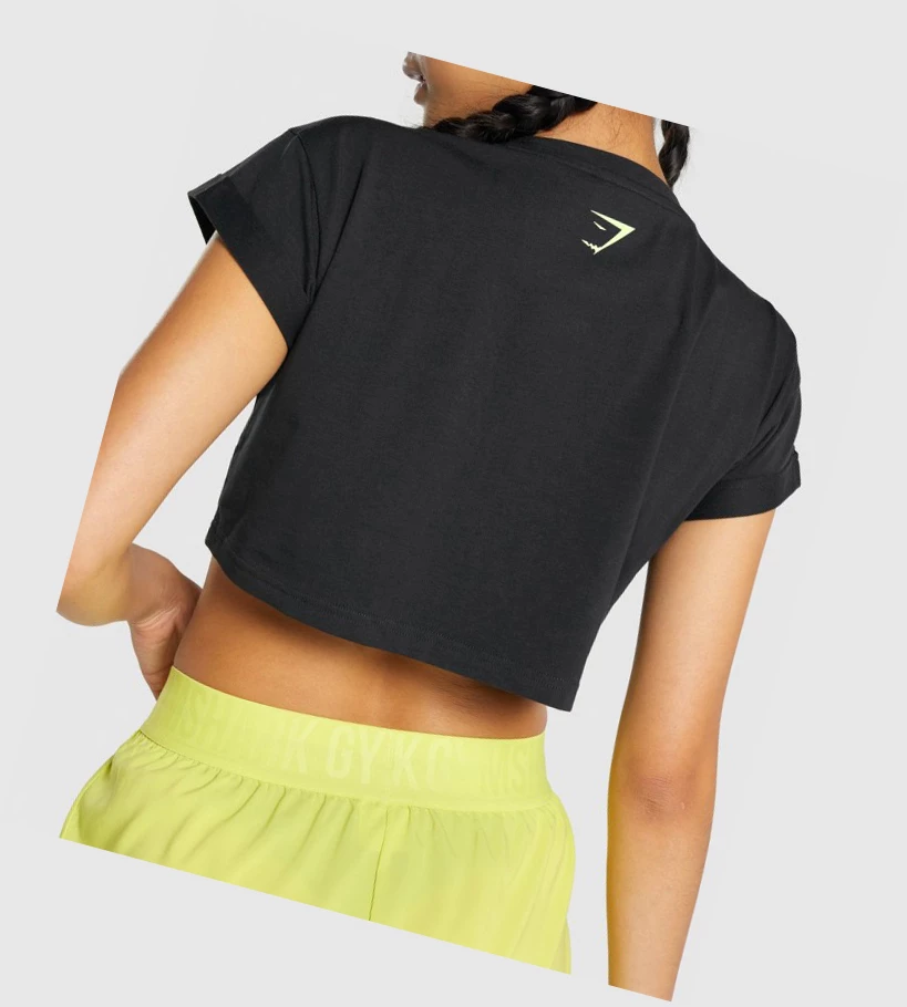 Gymshark Animal Grafiske Infill Crop T-skjorte Dame Svarte | QCBGVP841