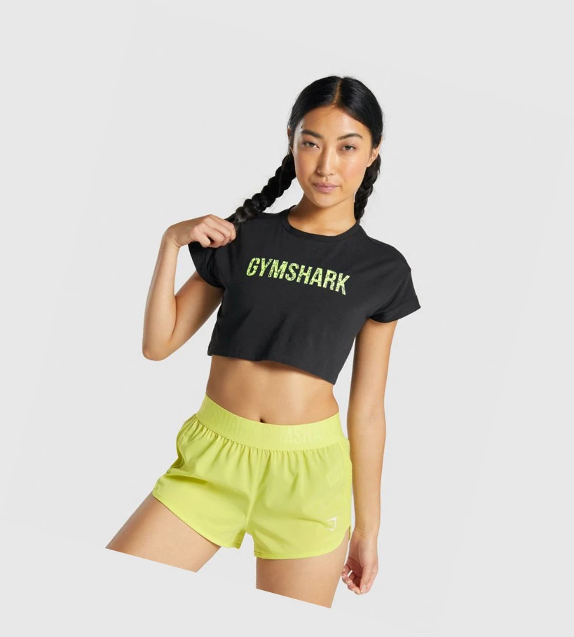 Gymshark Animal Grafiske Infill Crop T-skjorte Dame Svarte | QCBGVP841