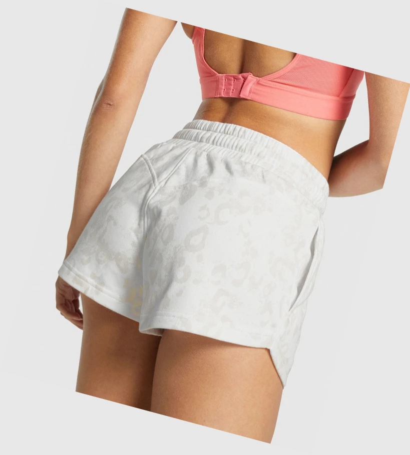 Gymshark Animal Grafiske Shorts Dame Hvite Pisket Krem | CFKYVP657