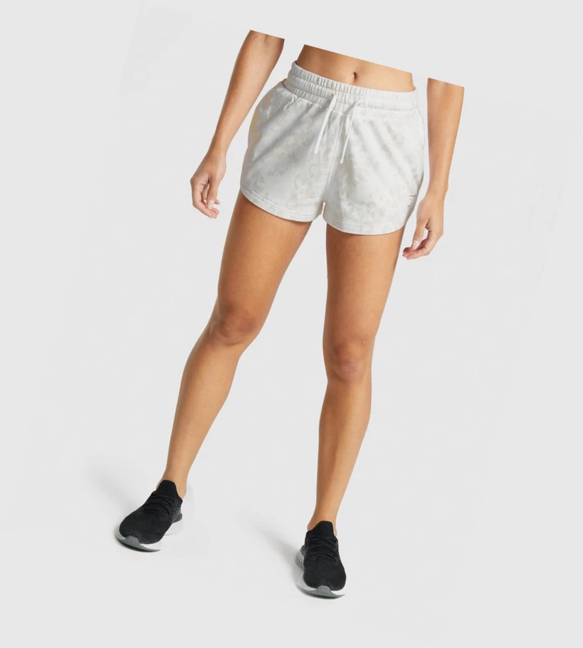 Gymshark Animal Grafiske Shorts Dame Hvite Pisket Krem | CFKYVP657