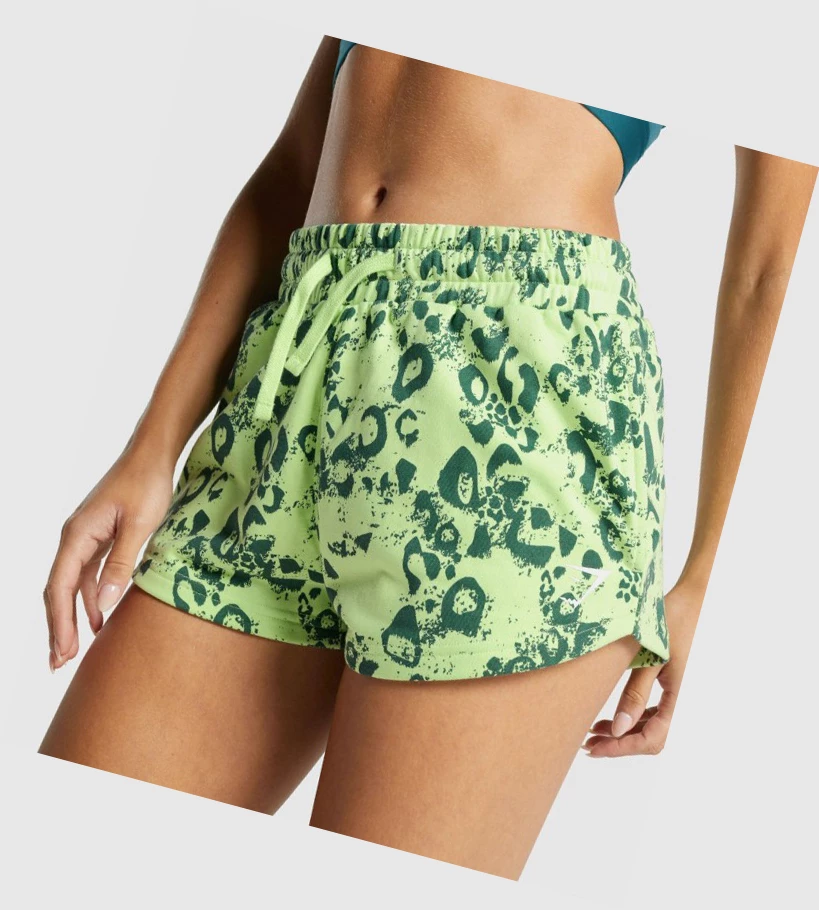 Gymshark Animal Grafiske Shorts Dame Lyse Grønn Mørke Grønn | NAGRXY038