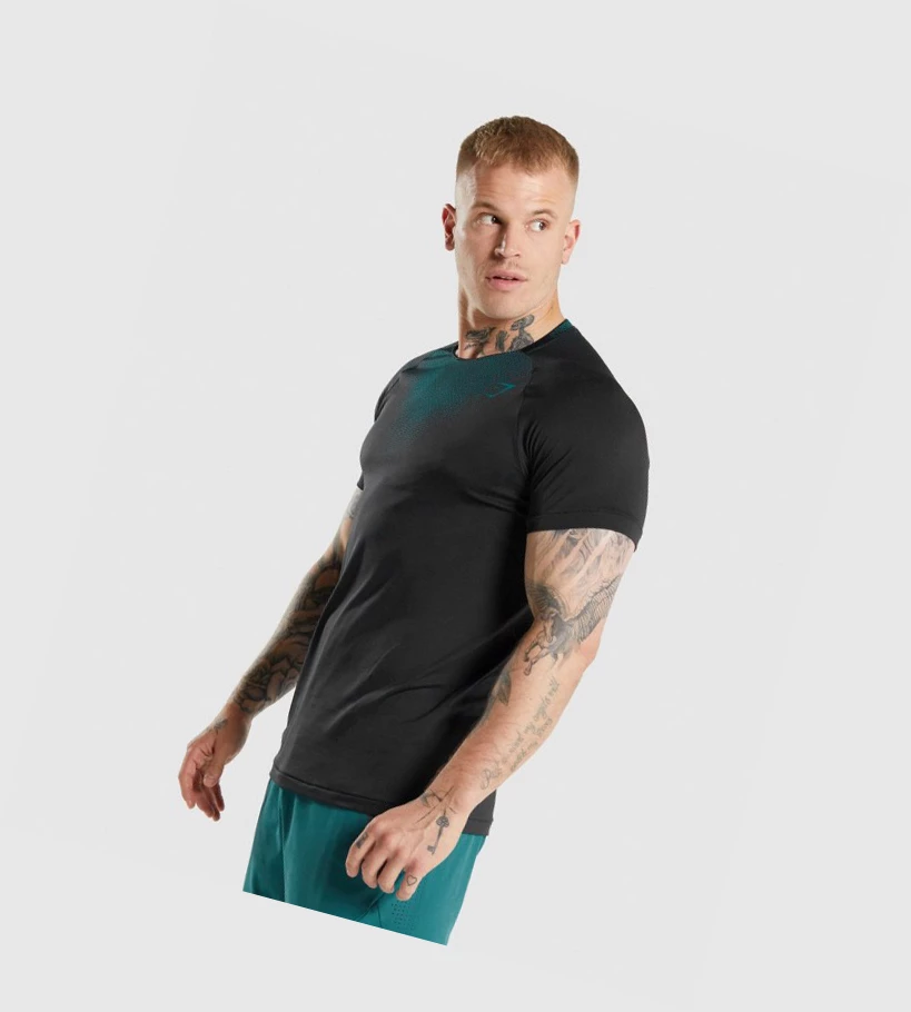 Gymshark Apex Contrast T-skjorte Herre Svarte Turkis | NVDCWY129