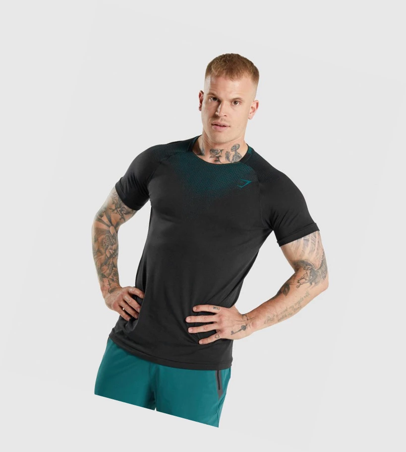 Gymshark Apex Contrast T-skjorte Herre Svarte Turkis | NVDCWY129