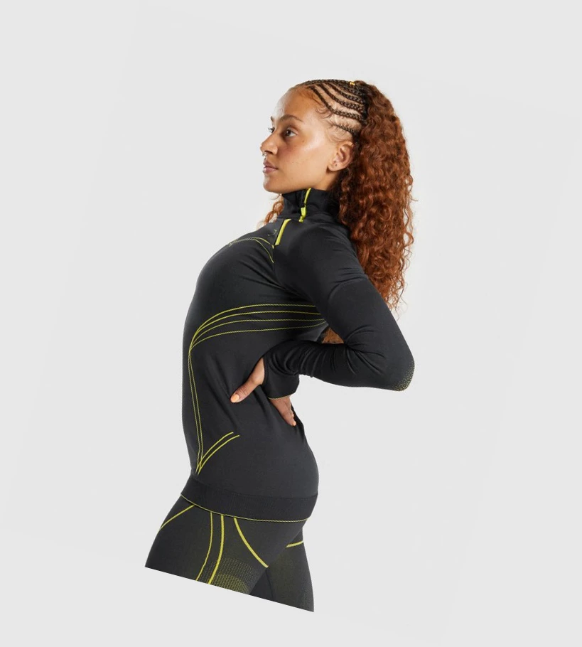 Gymshark Apex Seamless 1/4 Zip Klær Dame Svarte Gul | KVTJNB396