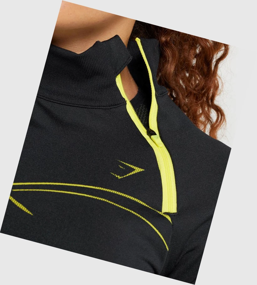 Gymshark Apex Seamless 1/4 Zip Klær Dame Svarte Gul | KVTJNB396