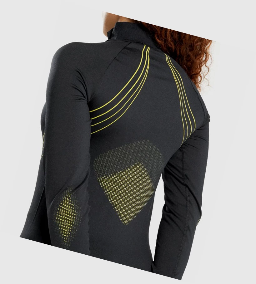 Gymshark Apex Seamless 1/4 Zip Klær Dame Svarte Gul | KVTJNB396