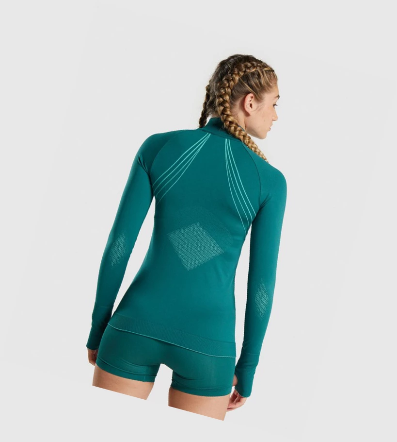 Gymshark Apex Seamless 1/4 Zip Klær Dame Turkis | UYKDXL976