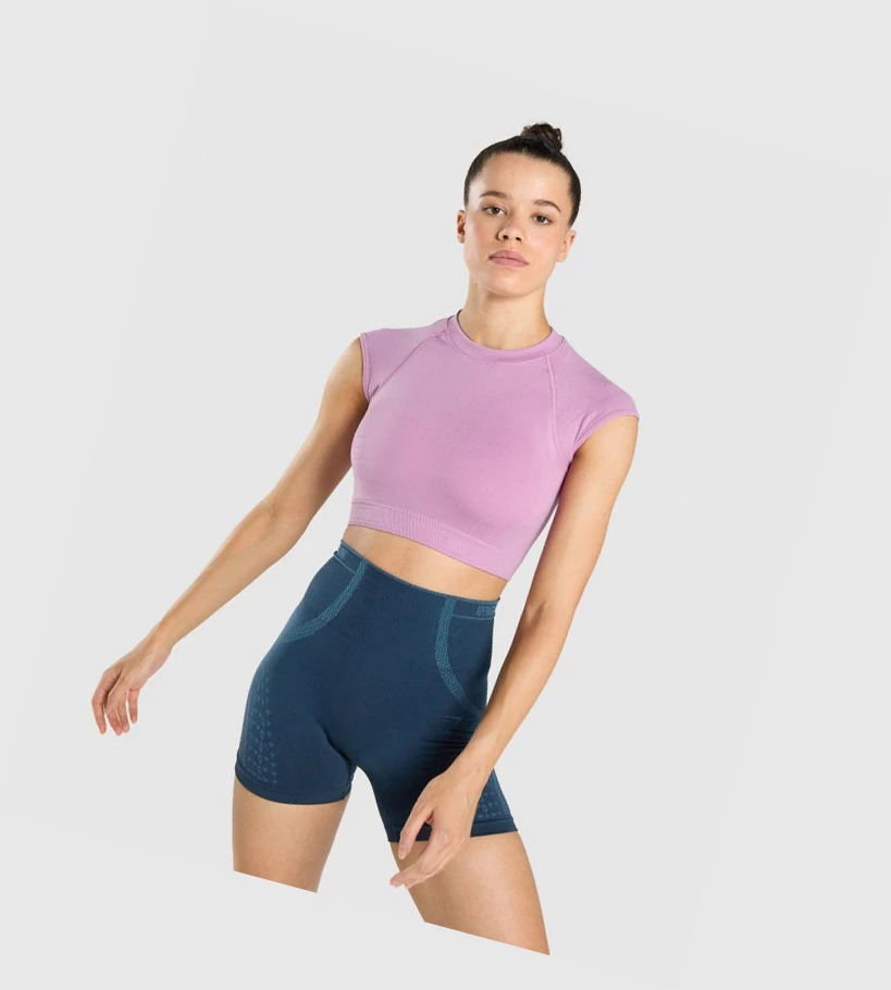 Gymshark Apex Seamless Crop Top Gensere Dame Lilla Lyse Lilla | OAVUHP825