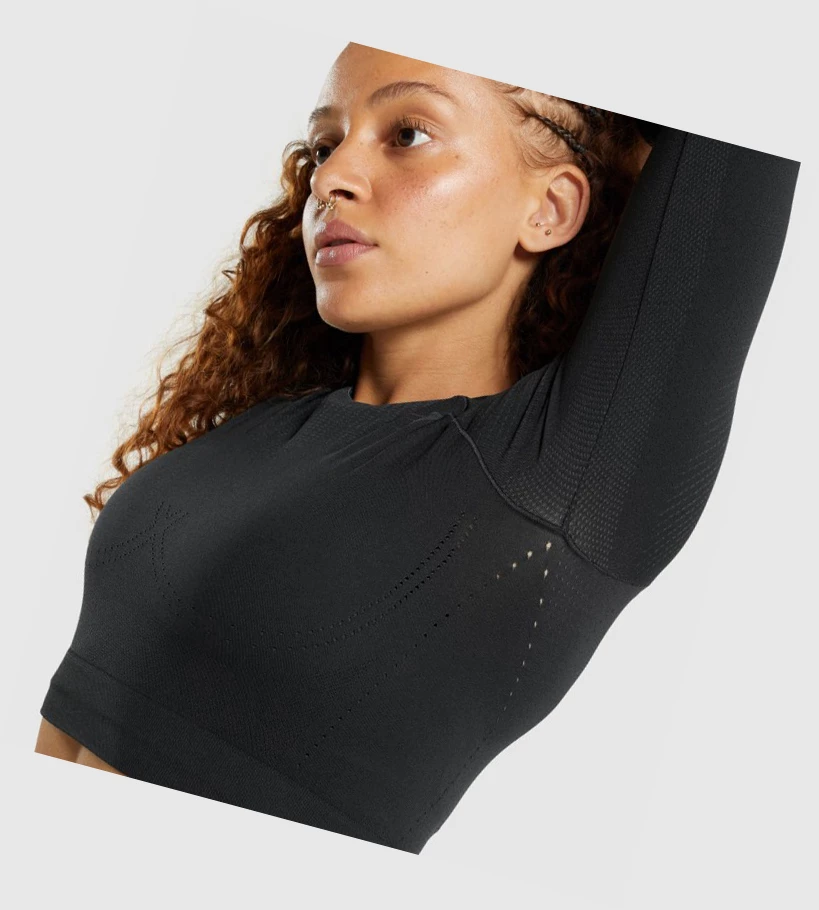 Gymshark Apex Seamless Crop Top Gensere Dame Svarte | VFJNOI439