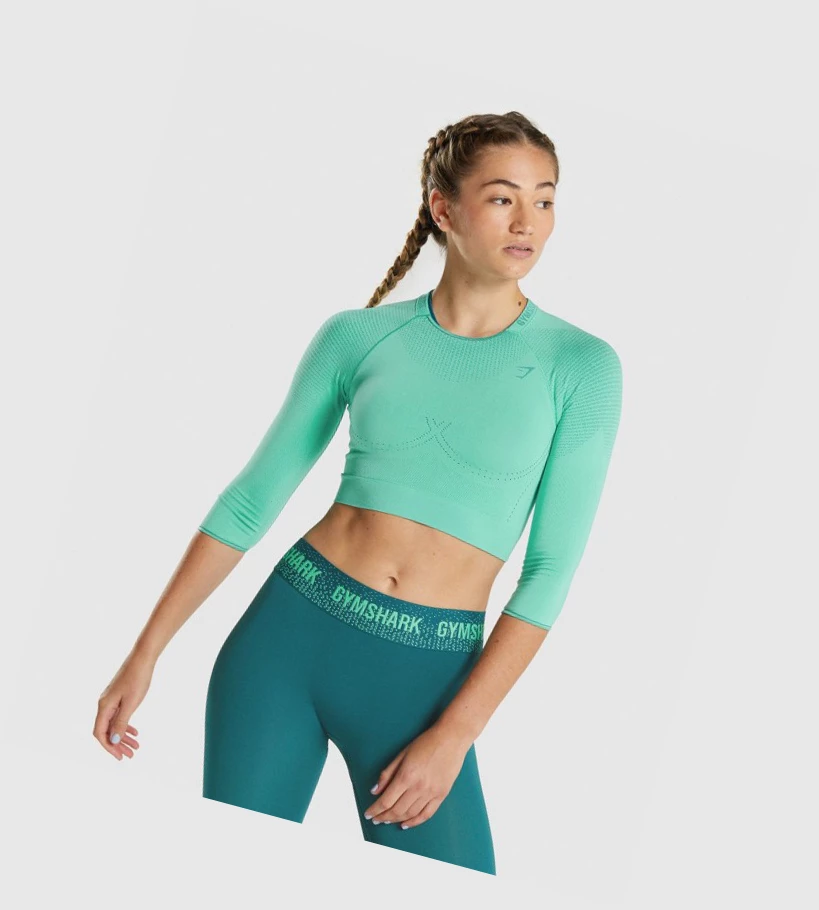 Gymshark Apex Seamless Crop Top Gensere Dame Turkis | XHYRGK234