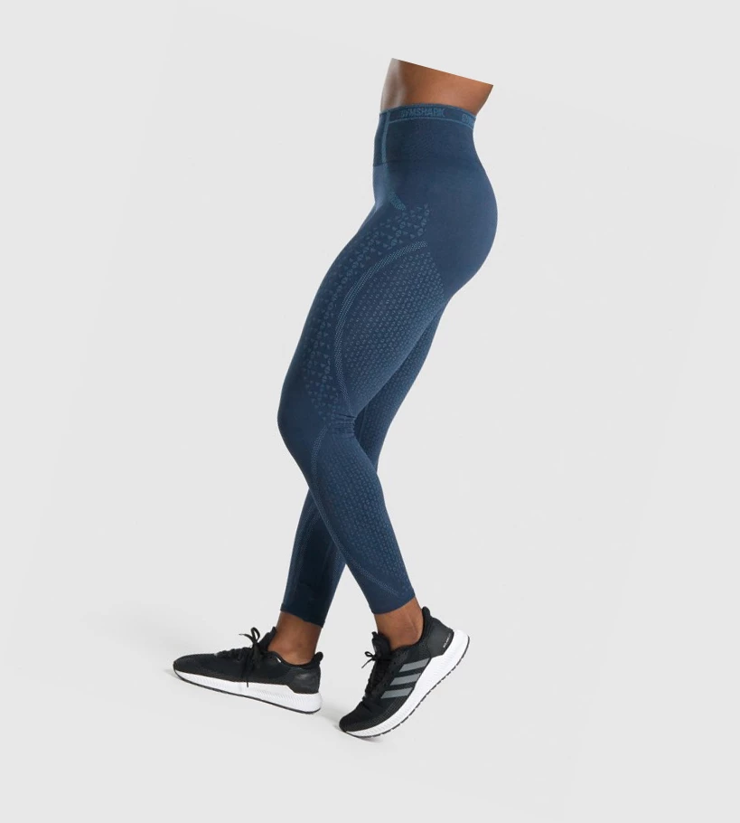 Gymshark Apex Seamless High Waisted Leggings Dame Marineblå Lyse Blå | RVJCYG729