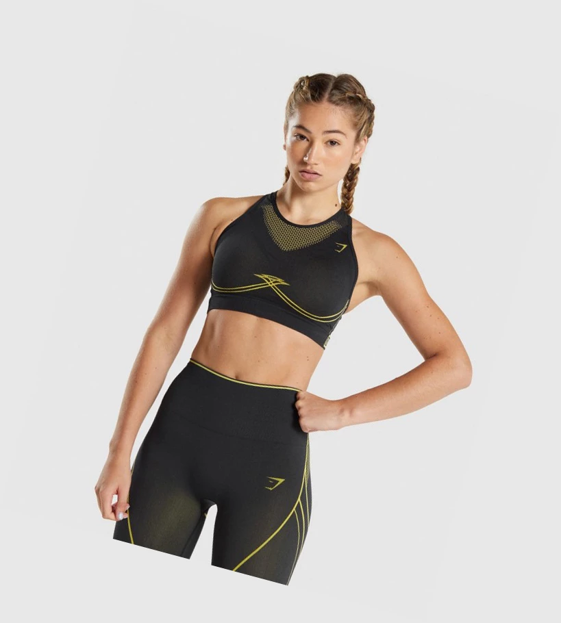 Gymshark Apex Seamless Sports Bh Dame Svarte Gul | CUXYMH827